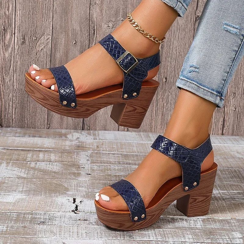 Women Sandals Retro Plus Size Thick High Heels Sandals Non S