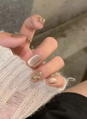 24 PCs Short French Minimalist Cat-eye Nails with 1 Jelly an