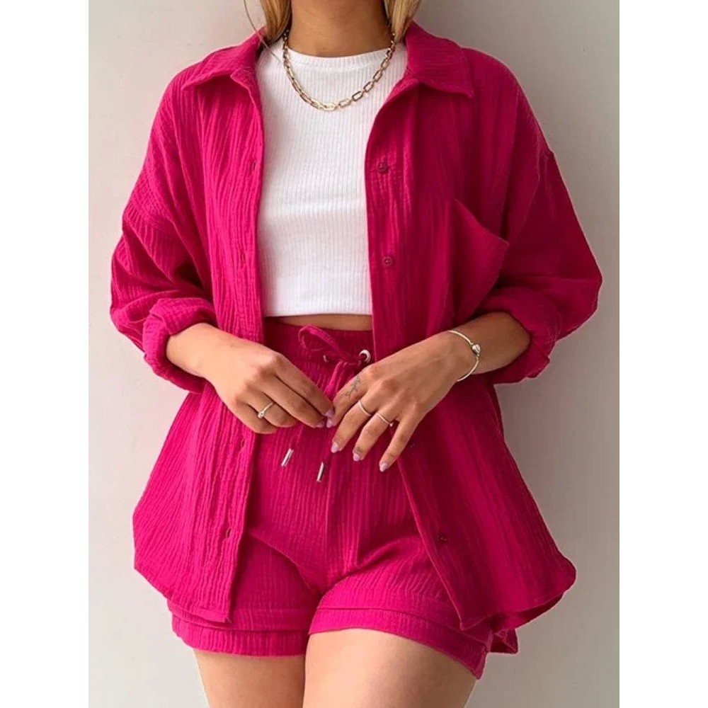 Short Sets Female Clothing Long Shirt High Waisted Shorts So