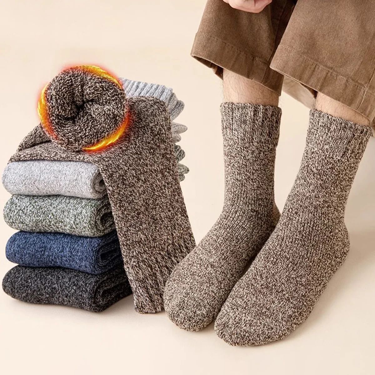 5 Pairs Men & Women Thermal Socks Winter Warm Thick Crew Soc