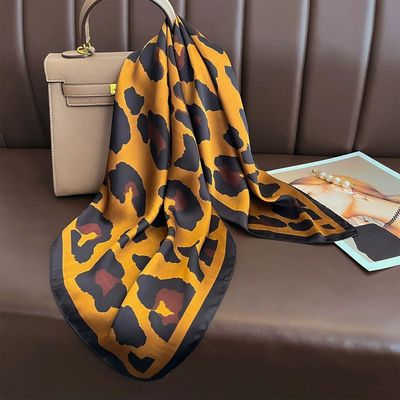 70cm Leopard Print Silk Scarf for Women Imitation Silk Scarf