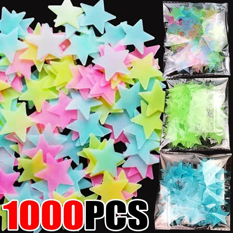 50/1000Pcs Glow in The Dark Stars Wall ers Luminous 3D Fluor