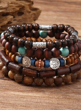 Ethnic 4-5pc/set wood bead ree Cactus Charms bracelets Hamsa