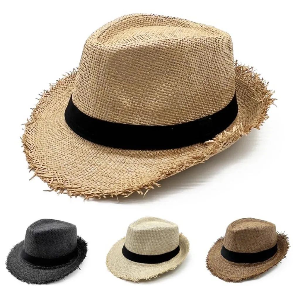 Straw Sun Hat Mens Womens Casual Breathable Cowboy Wide Brim