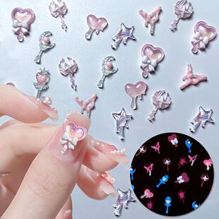 50pcs/bag Random Color Luminous Resin Charms Love Heart Nail