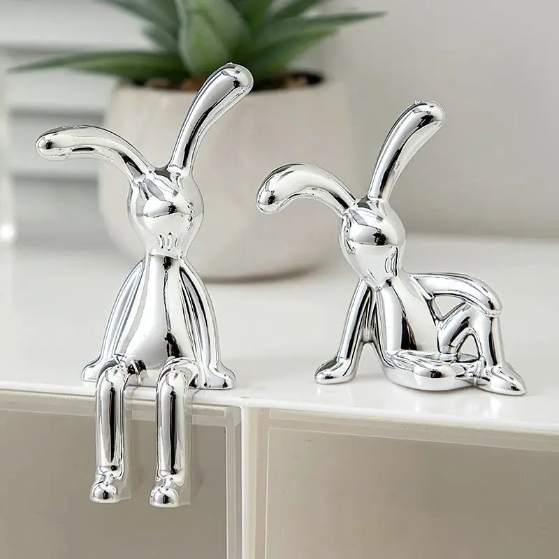 2PC Long-Eared Rabbit Double Statue Cartoon Decoration Acces