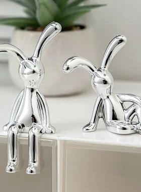 2PC Long-Eared Rabbit Double Statue Cartoon Decoration Acces