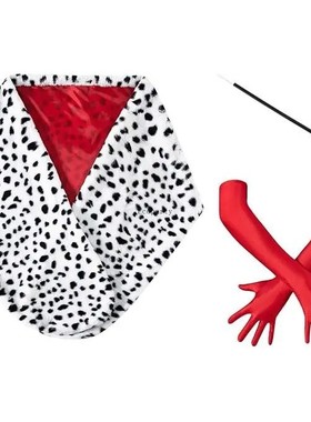 3 Pcs Women Halloween Deville Coat Costume Dalmatian Shawl S