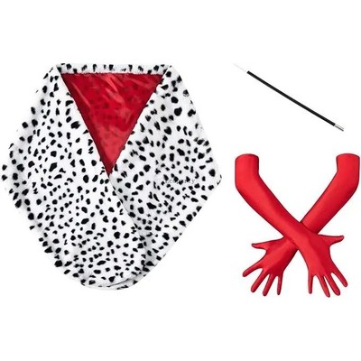 3 Pcs Women Halloween Deville Coat Costume Dalmatian Shawl S