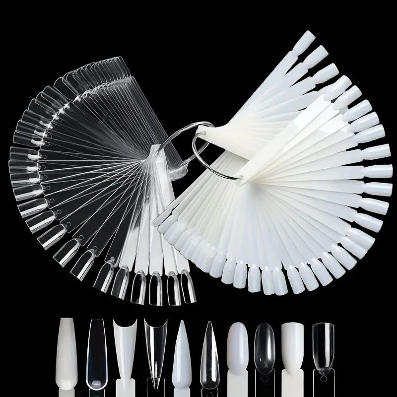 50Pcs Nail Sample  with Ring, Clear Fan Nail Polish Practice