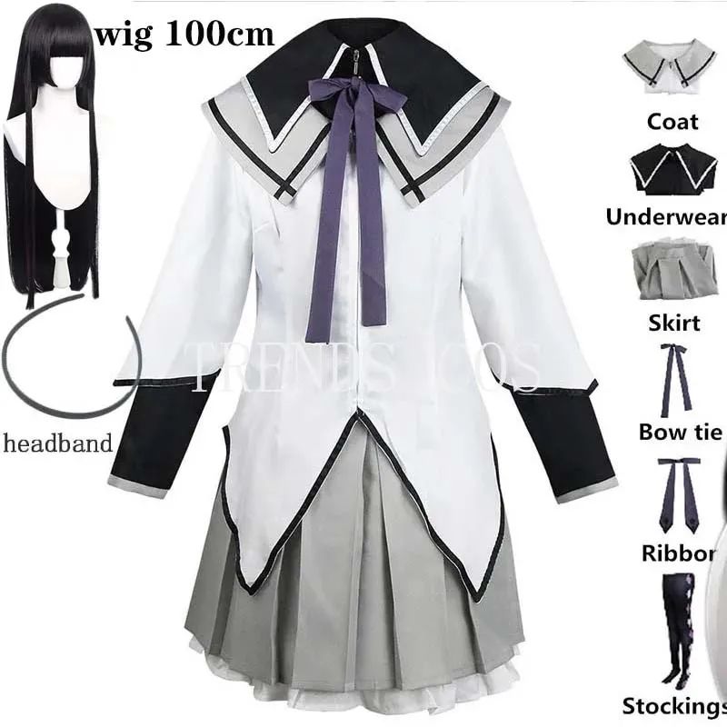 Anime Akemi Homura Cosplay Costume Fighting Uniform Stocking