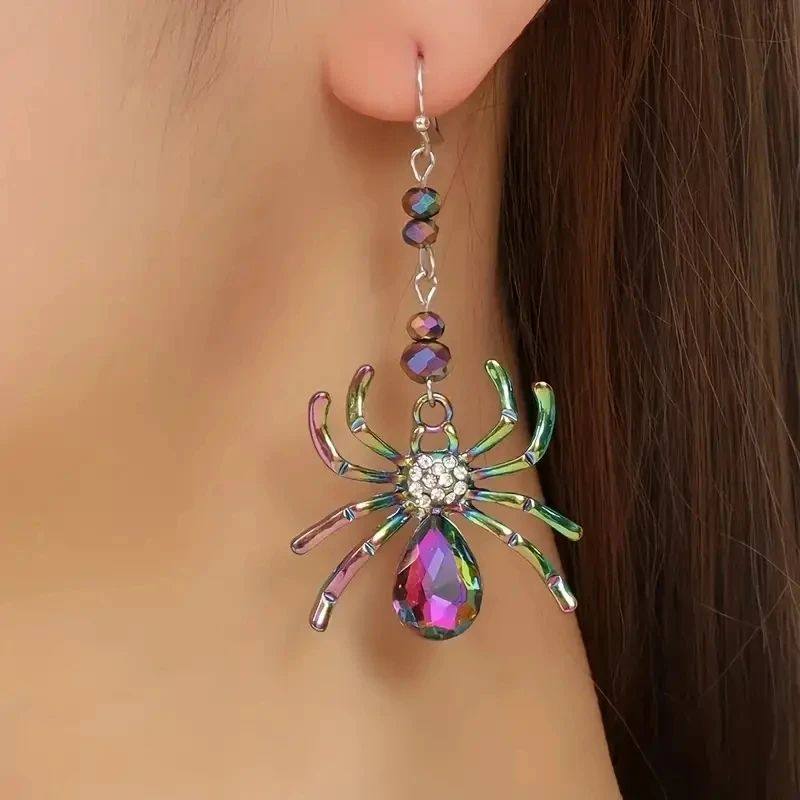 Colorful Spider Design Shiny Artificial Crystal Inlaid Dangl