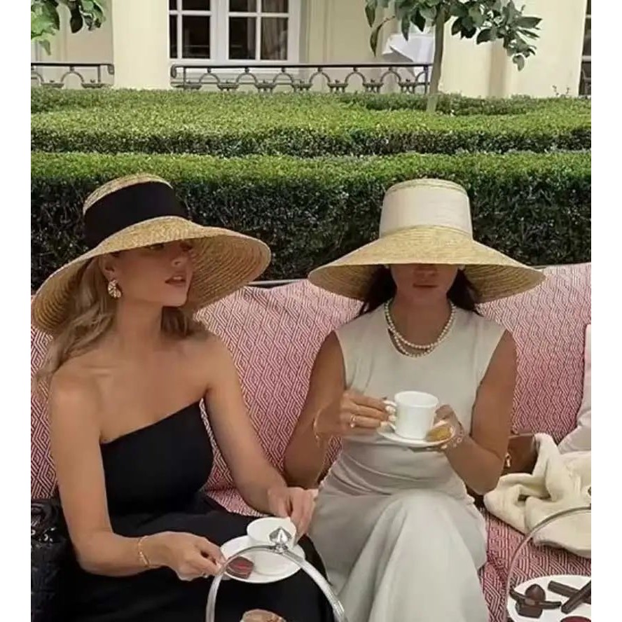Summer straw hat French elegant seaside travel sun hat bow r