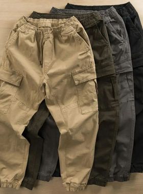 Men Outdoor Cargo Trousers Casual Multiple Pockets Drawstrin