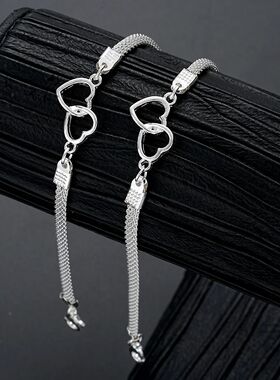 2 Pcs Set Love Heart Couple Bracelets for Women Men Silver C