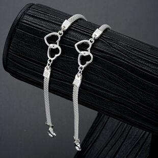 2 Pcs Set Love Heart Couple Bracelets for Women Men Silver C