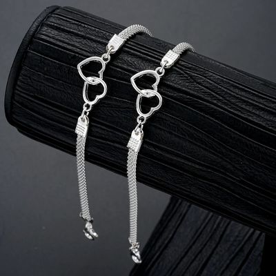 2 Pcs Set Love Heart Couple Bracelets for Women Men Silver C
