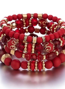4Pcs Bohemia Acrylic Beaded Bracelet Set For Women Solid Hea