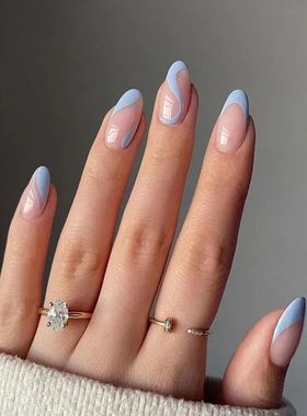 24pcs Almond Head Fake Nails French Line Design Full verage