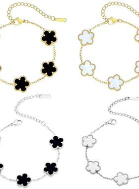 Lucky Clover Women's Hand Bracelets Double Sided Flowers Jew