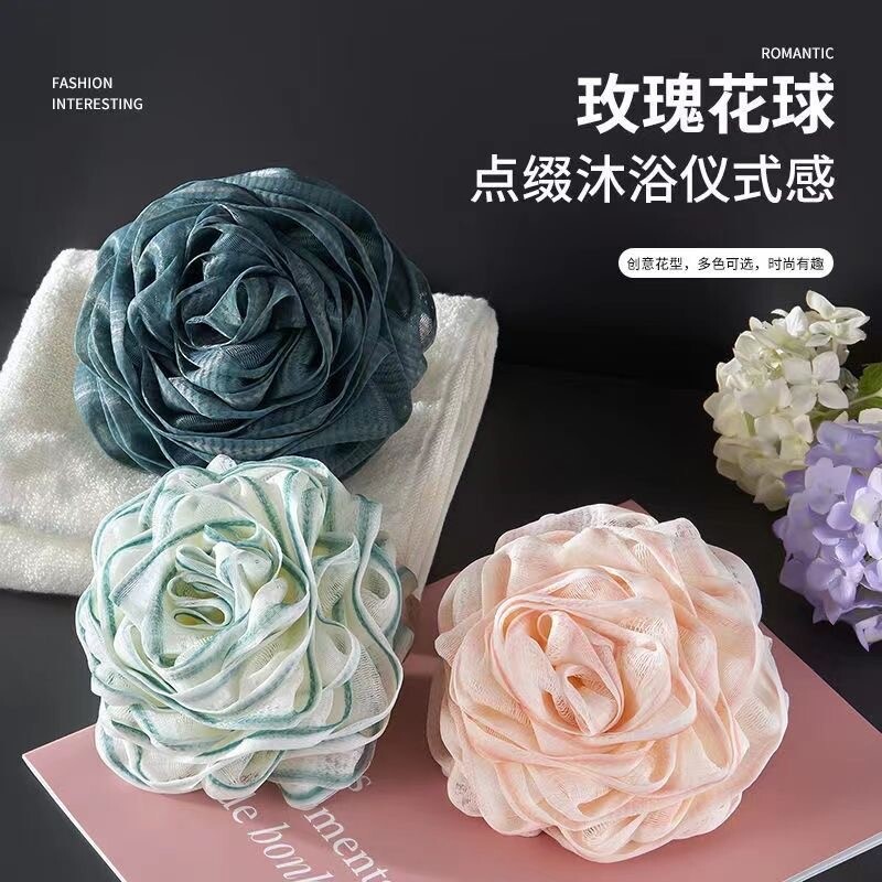 玫瑰沐浴球洗澡浴花球高档不散超柔搓澡洗浴球两用澡球起泡泡澡球