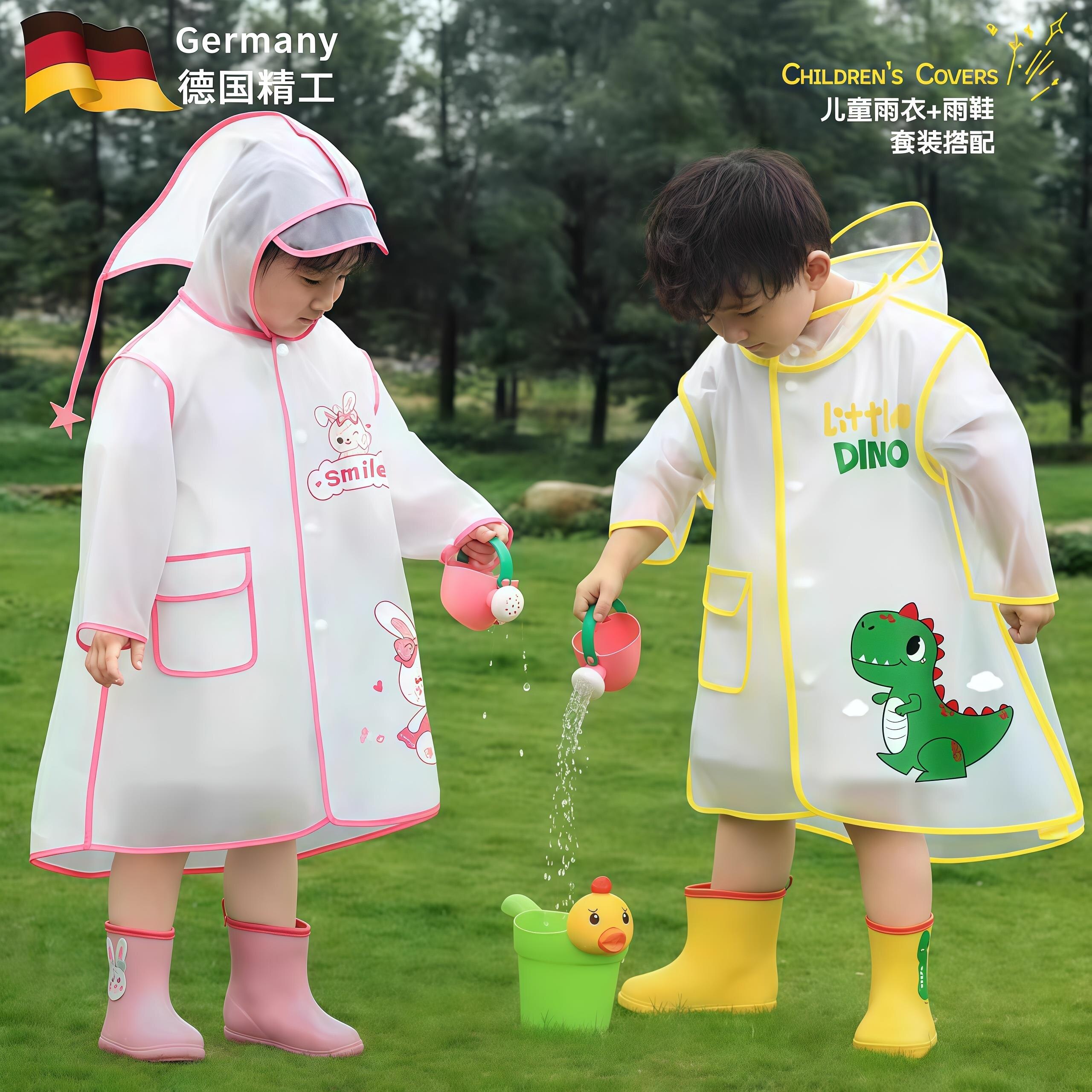 德国儿童雨衣男童女童1岁半2岁宝宝雨靴鞋套装幼儿园小孩专用雨披图片