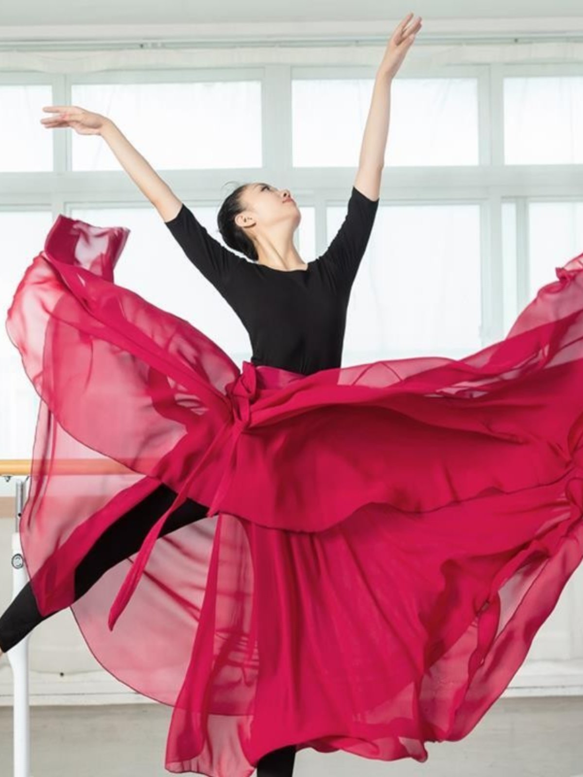 댄스용 라지스윙스커트 레이스업원피스쉬폰연습스커트 댄서성우스커트 고전무용의상 미려