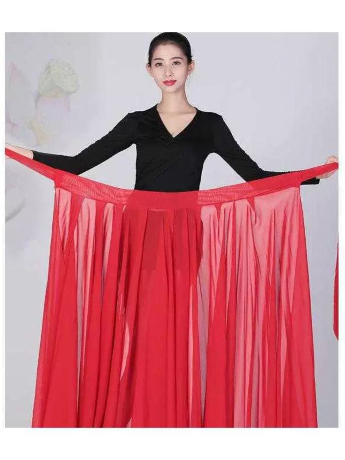 댄스용 라지스윙스커트 레이스업원피스쉬폰연습스커트 댄서성우스커트 고전무용의상 미려