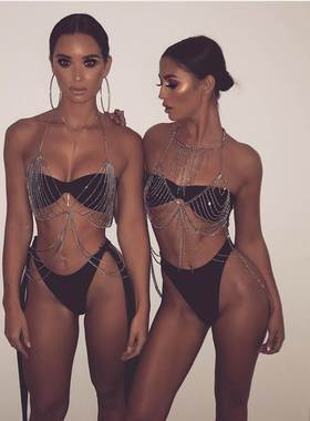 欧美ins博主同款饰品沙滩秀场性感夸张衣饰链项链 多层链条身体链