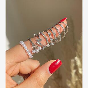 Butterfly Diamond-encrusted Ring Student Joint Ring Set装饰