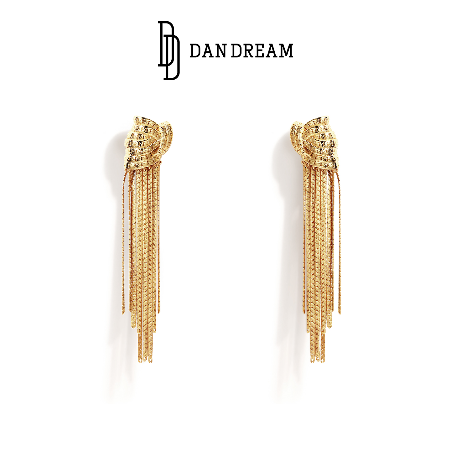 DAN DREAM新款链条流苏耳钉轻奢高级感气质大气金色耳饰耳坠银针