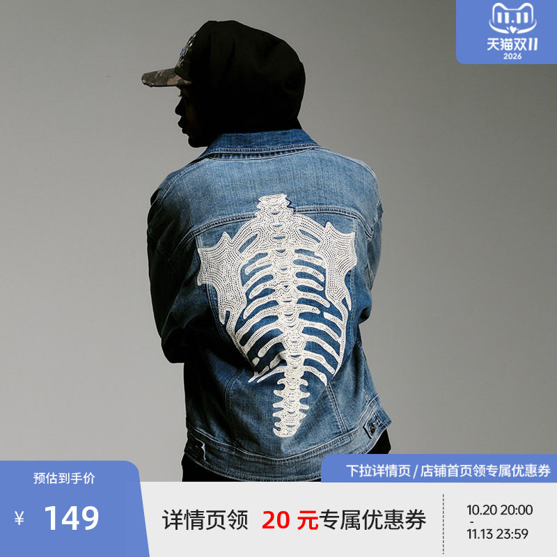 BEASTER刺绣图案复古牛仔外套男美式休闲潮流秋季新款翻领夹克