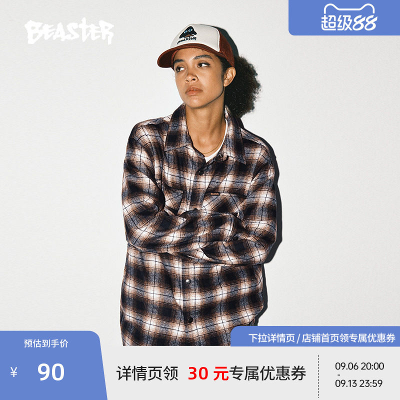 Beaster贴布长袖格子衬衫图片