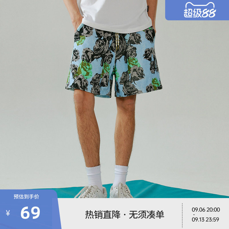 BEASTER玫瑰花毛巾布短裤男夏季新款宽松百搭休闲沙滩休闲裤图片