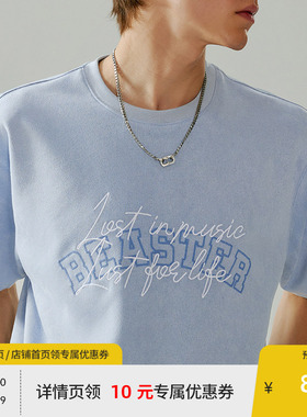 BEASTER麂皮绒字母刺绣T恤男美式夏季新款200g情侣圆领上衣