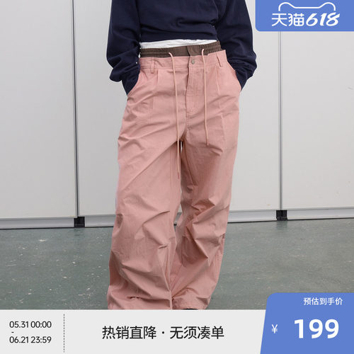 BEASTER美式双腰头直筒休闲裤男春夏新款情侣款粉色宽松长裤女