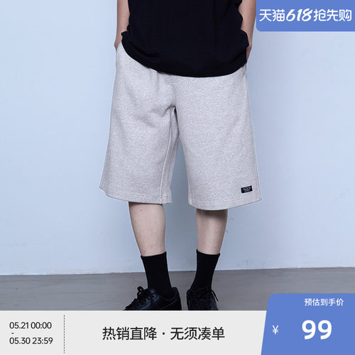 BEASTER370g重磅短裤男25夏新薄款抽绳灰色宽松百搭直筒休闲裤子