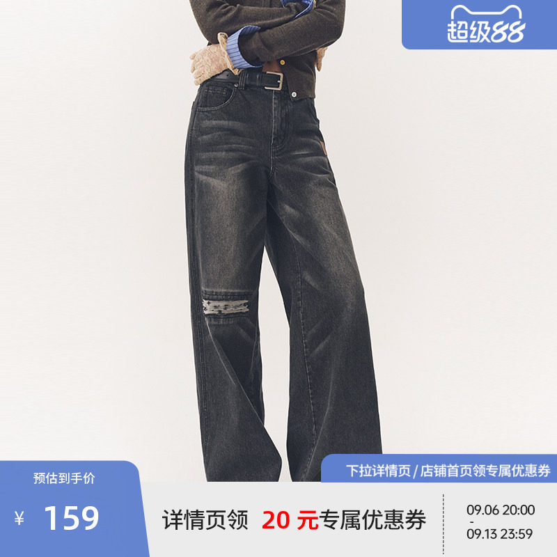【啄木鸟伍迪联名】BEASTER做旧水洗喷马骝牛仔裤女复古破洞长裤图片