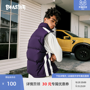 BEASTER奥莱拼条加厚羽绒马甲女冬装白鸭绒男式短款运动宽松外套