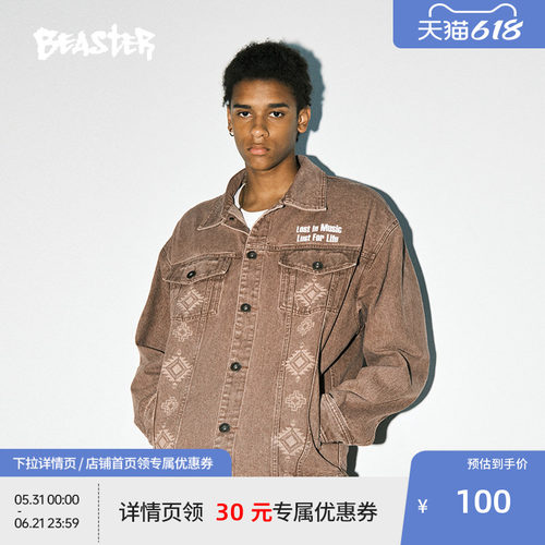 BEASTER民族纹样牛仔外套男新品户外美式高街复古工装女潮流夹克