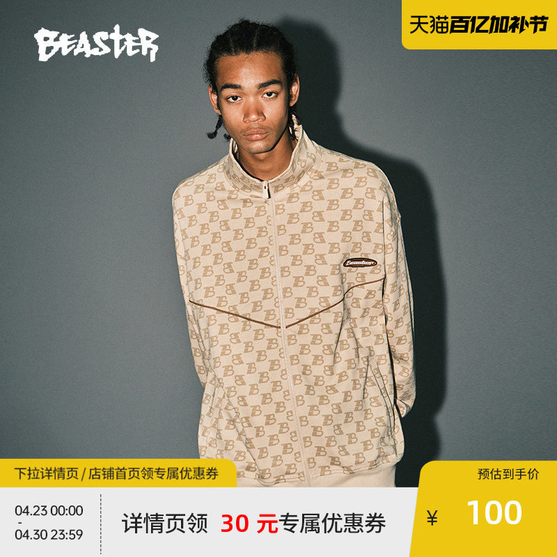 BEASTER 奥莱潮牌满印印花夹克个性时尚春秋休闲外套宽松男