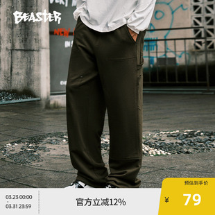 子宽松直筒运动裤 男新年重磅伐木裤 女 卫裤 BEASTER双膝盖工装