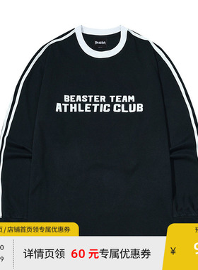 BEASTER趣味发泡印花长袖T恤男秋季撞色柔软纯棉运动上衣