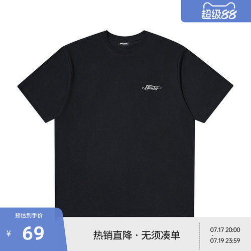 BEASTER潮流重磅印花图案短袖T恤男美式休闲纯棉新款黑色上衣