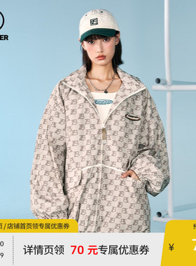 BEASTER 奥莱鬼脸潮流复古老花夹克字母印花休闲外套上衣男