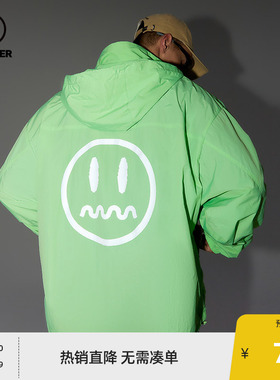 BEASTER奥莱鬼脸潮流轻薄反光连帽夹克运动宽松拉链外套男
