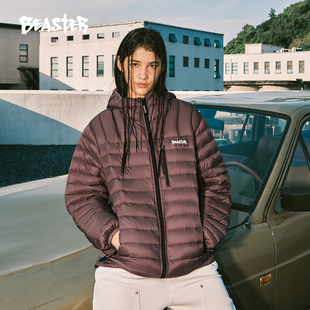 BEASTER轻薄户外连帽羽绒服男款无性别潮宽松短款白鸭绒面包服女