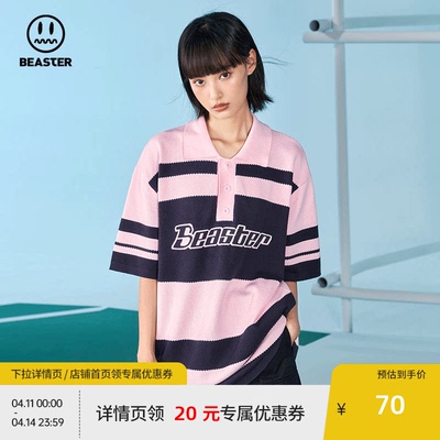 Beaster条纹复古短袖polo衫