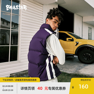 BEASTER奥莱拼条加厚羽绒马甲女冬装白鸭绒男式短款运动宽松外套