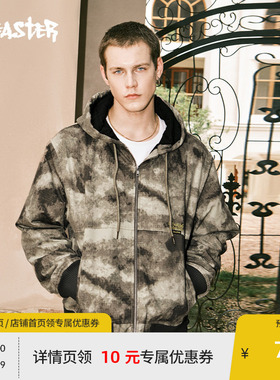 BEASTER奥莱刺绣运动棉衣男款冬款宽松短款连帽棉服迷彩工装外套